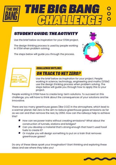 Graphic image of The Big Bang Challenge resource. Text reads 'Big Bang Challenge. Student Guide: The activity.'