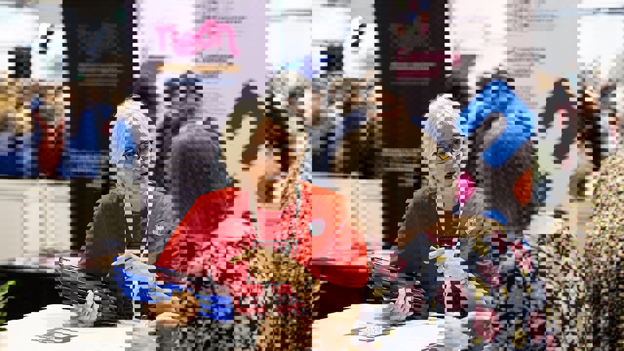 two people talking at The Big Bang Fair