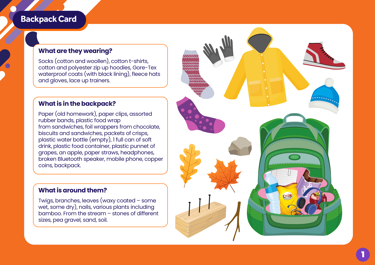 Graphic image of Energy Quest lesson - backpack card